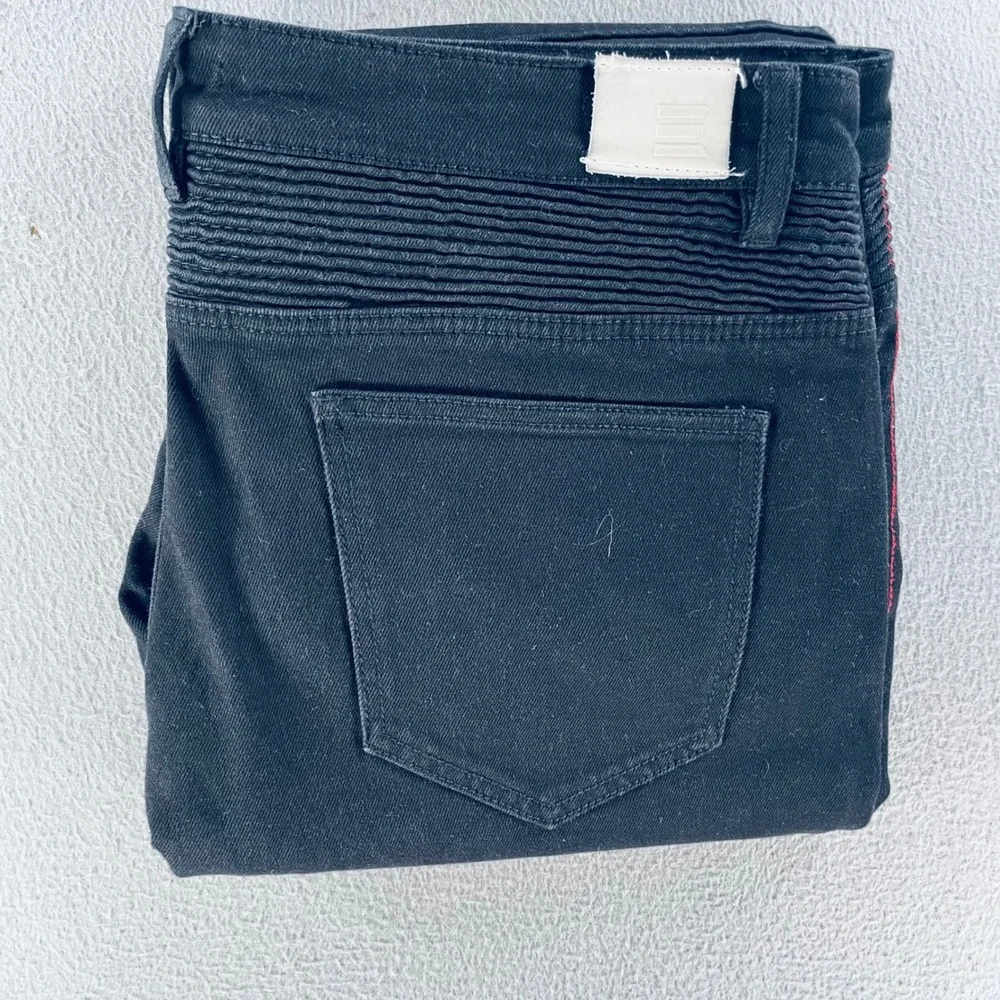 Embellish Men Moto Biker Jeans Black Stretch Denim Sz 40 Ribbed Zip Streetwear